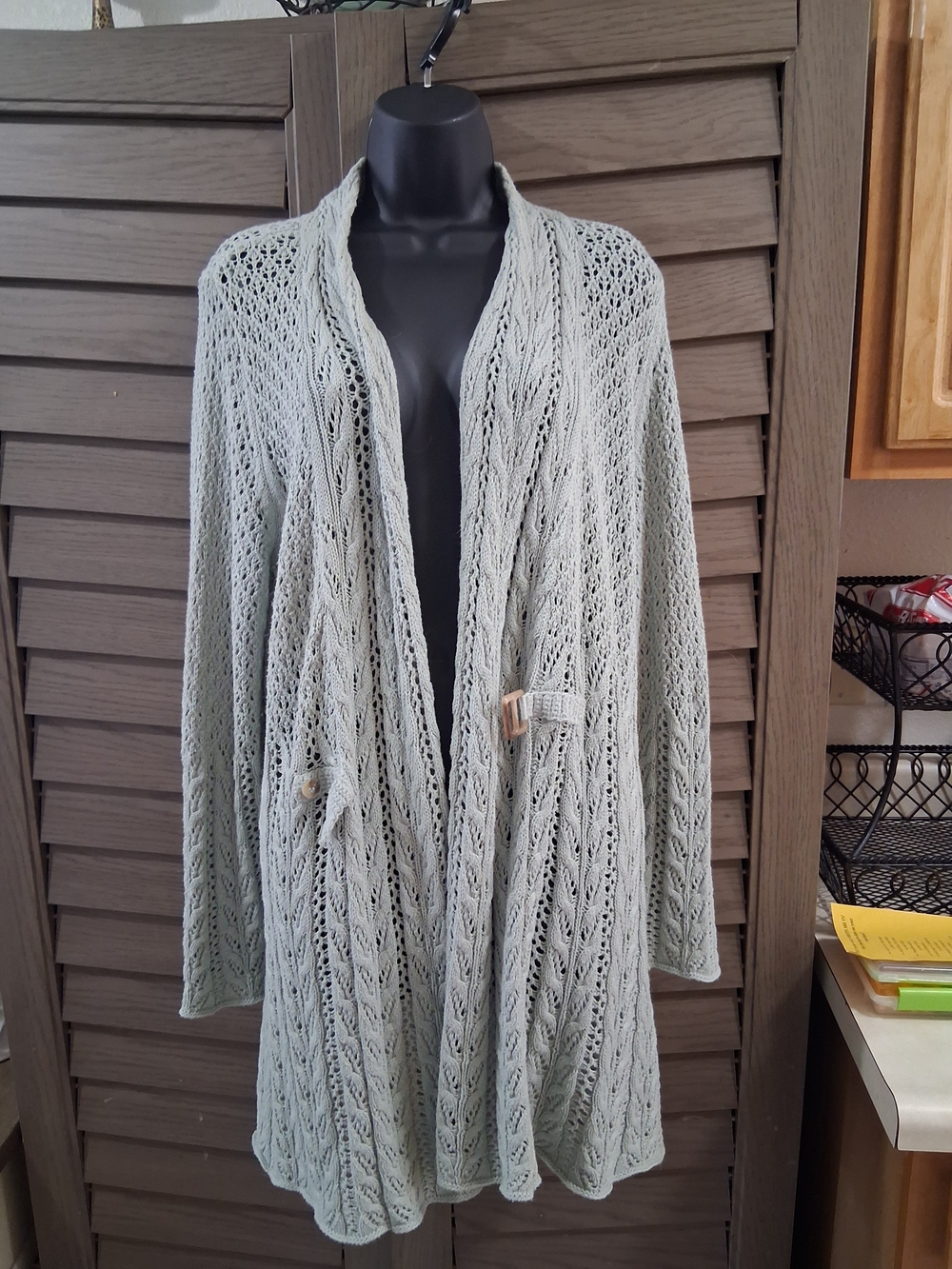 Marisa Christina Sage Open-Front Knit Cardigan with Button Tabs
